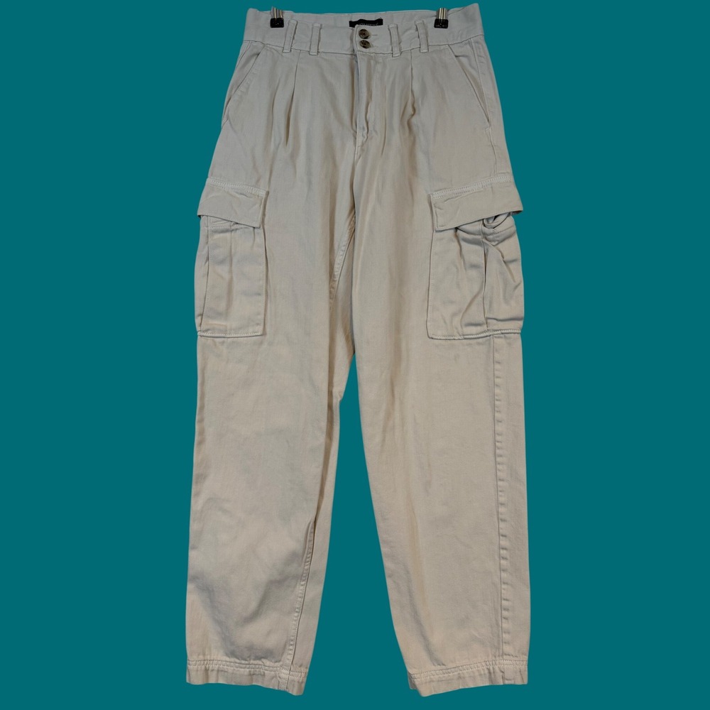 Banana Republic Cream Cotton Cargo Pants Womens 26/2 High Rise Utility Gorpcore
